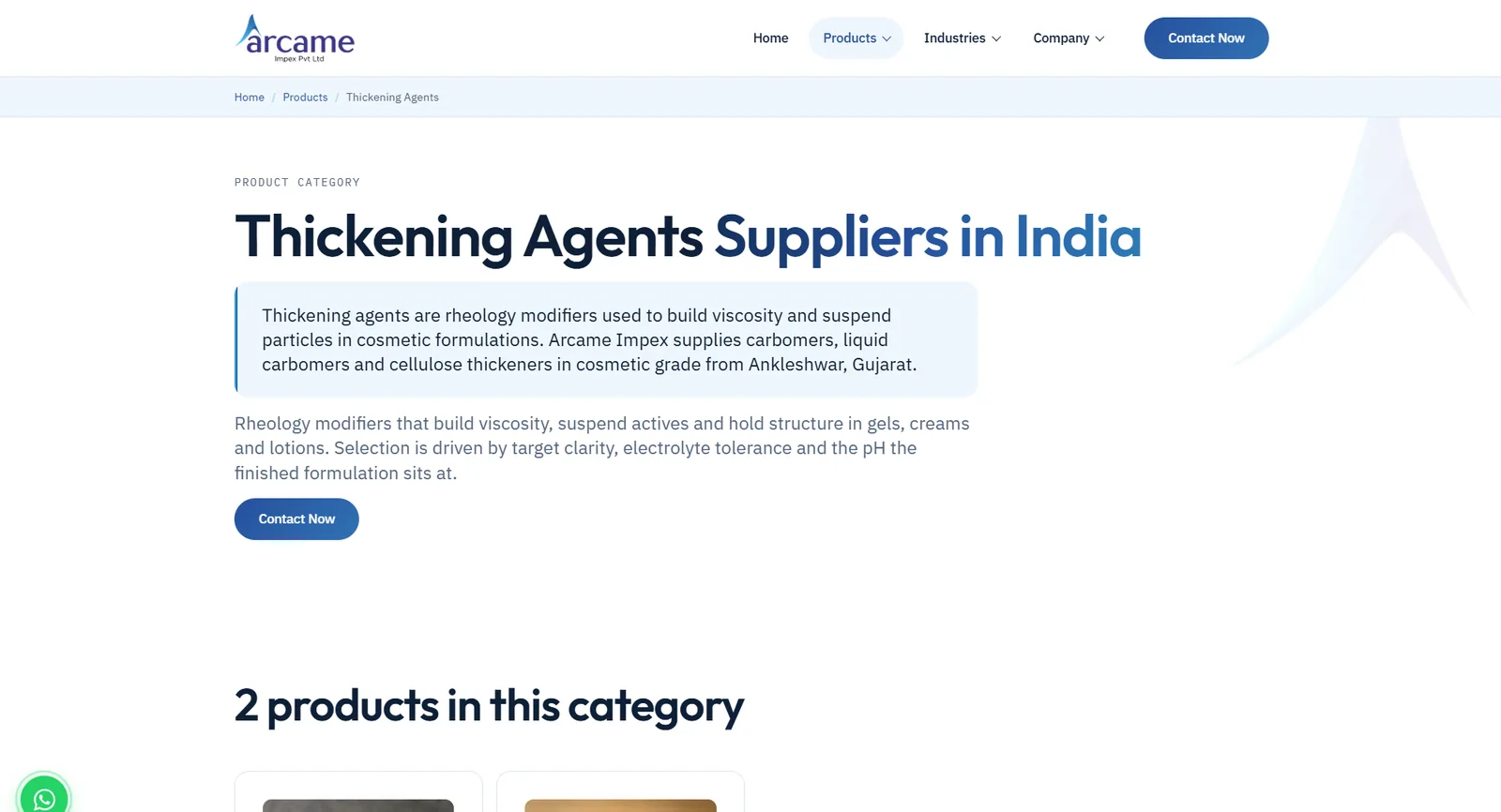 Arcame Impex thickening agents category page