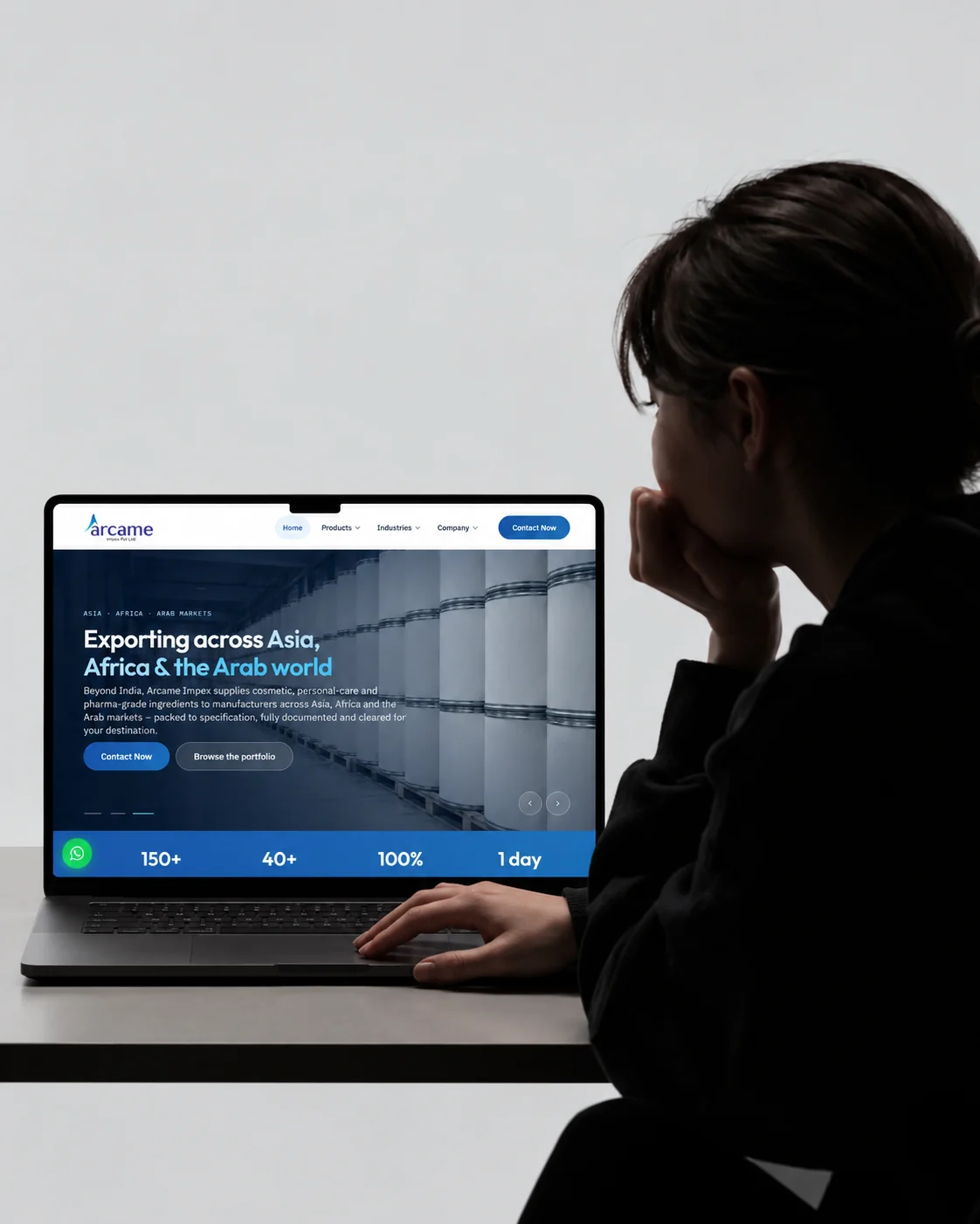 Arcame Impex website mockup