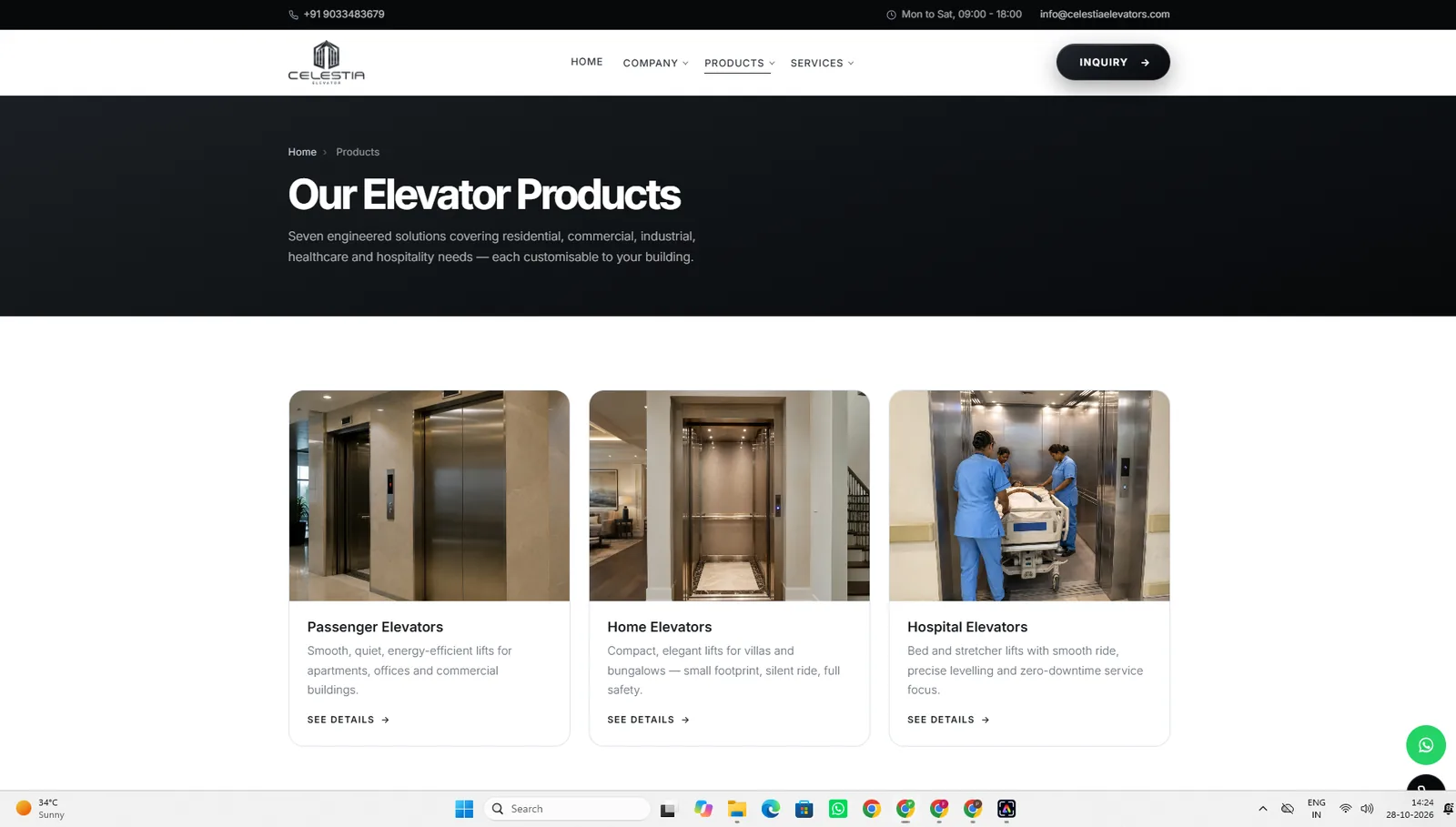 Celestia Elevators products page
