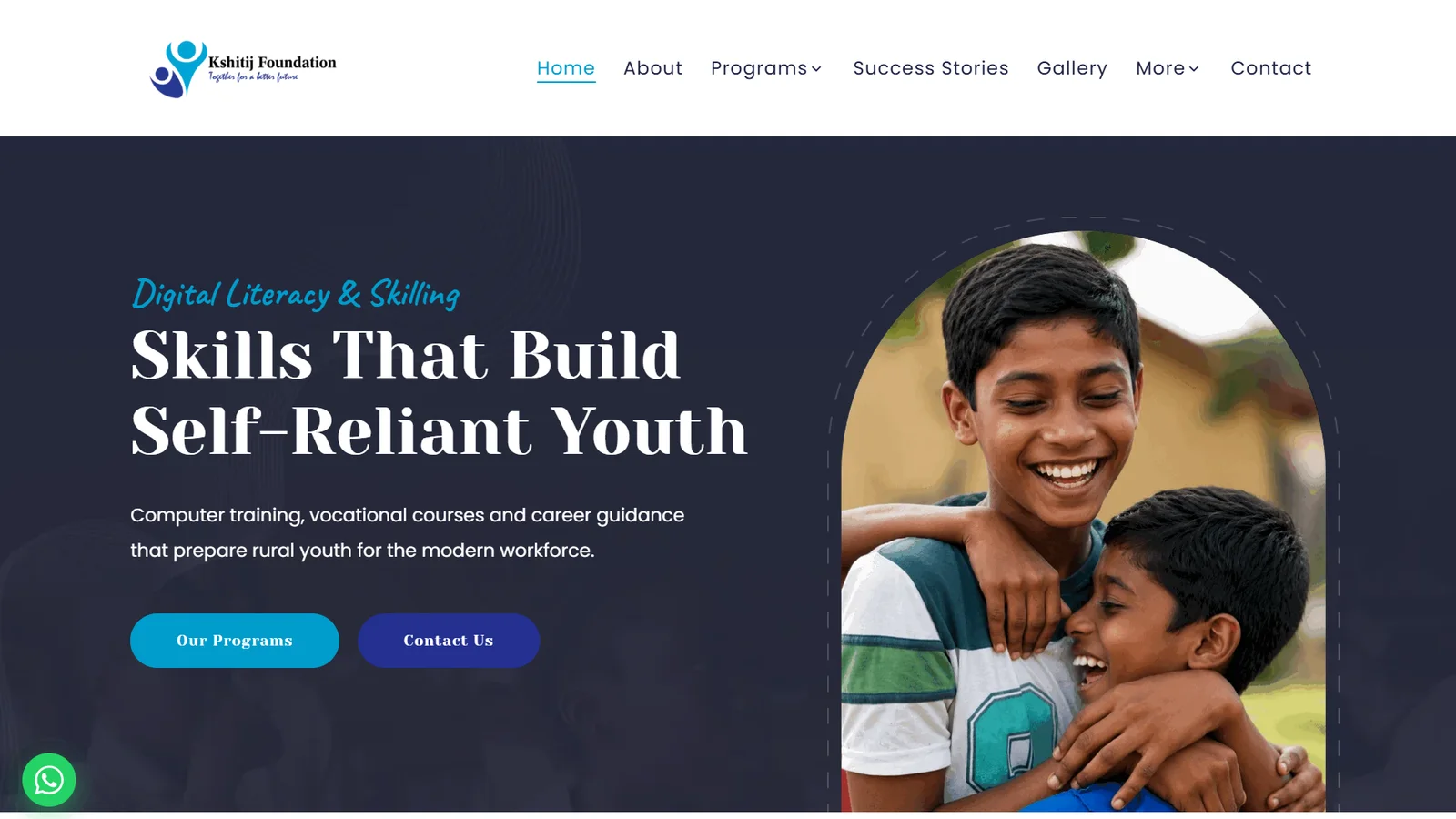 Kshitij Foundation homepage: Skills That Build Self-Reliant Youth