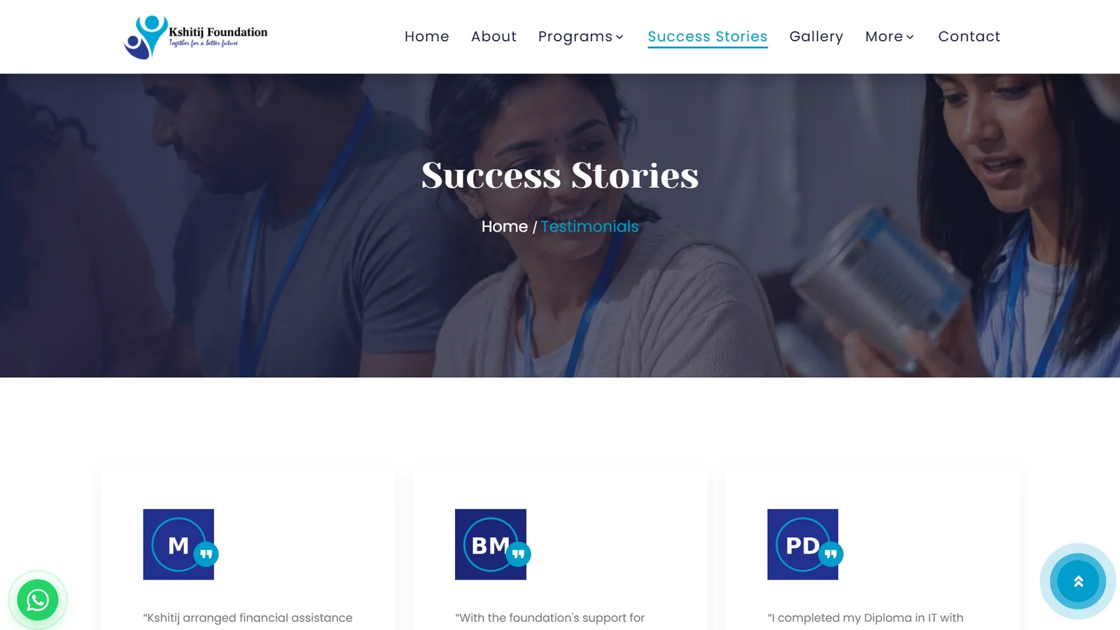 Kshitij Foundation success stories page