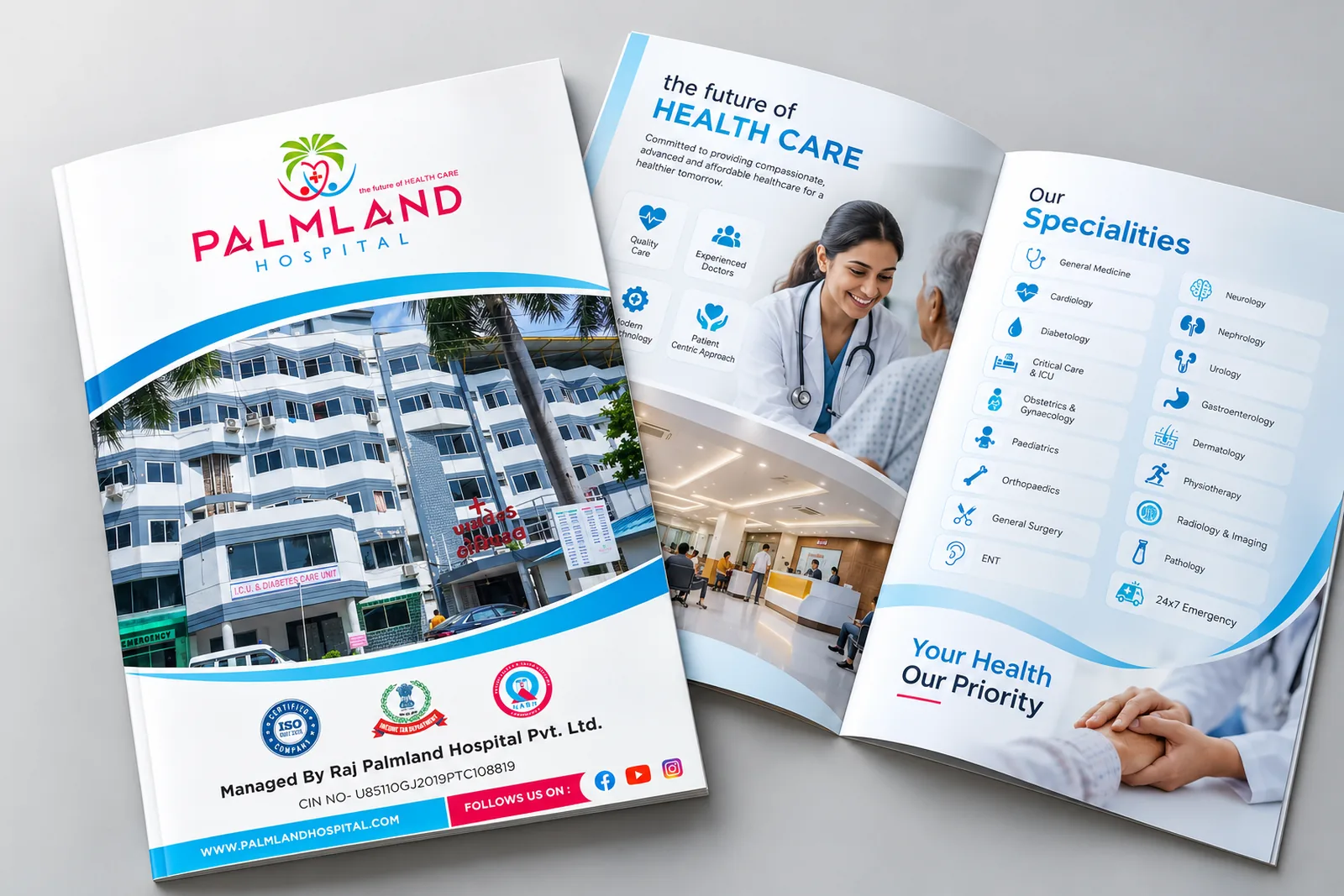 Palmland Hospital brochure, cover and specialities spread