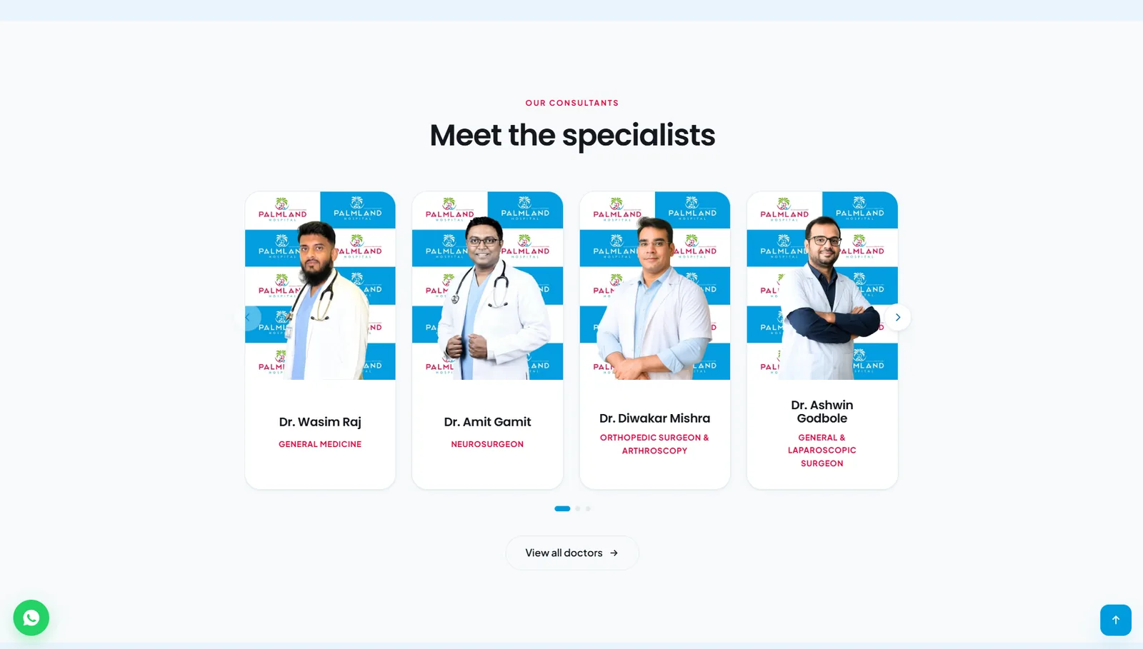 Palmland Hospital website: Meet the specialists