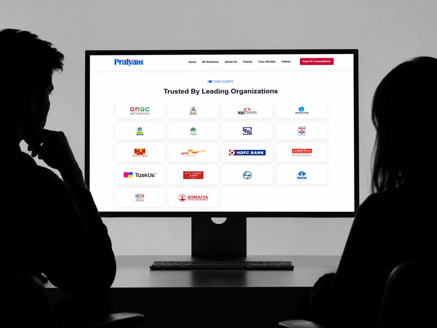 Pratyam Technologies website showing its client wall: Trusted by leading organizations