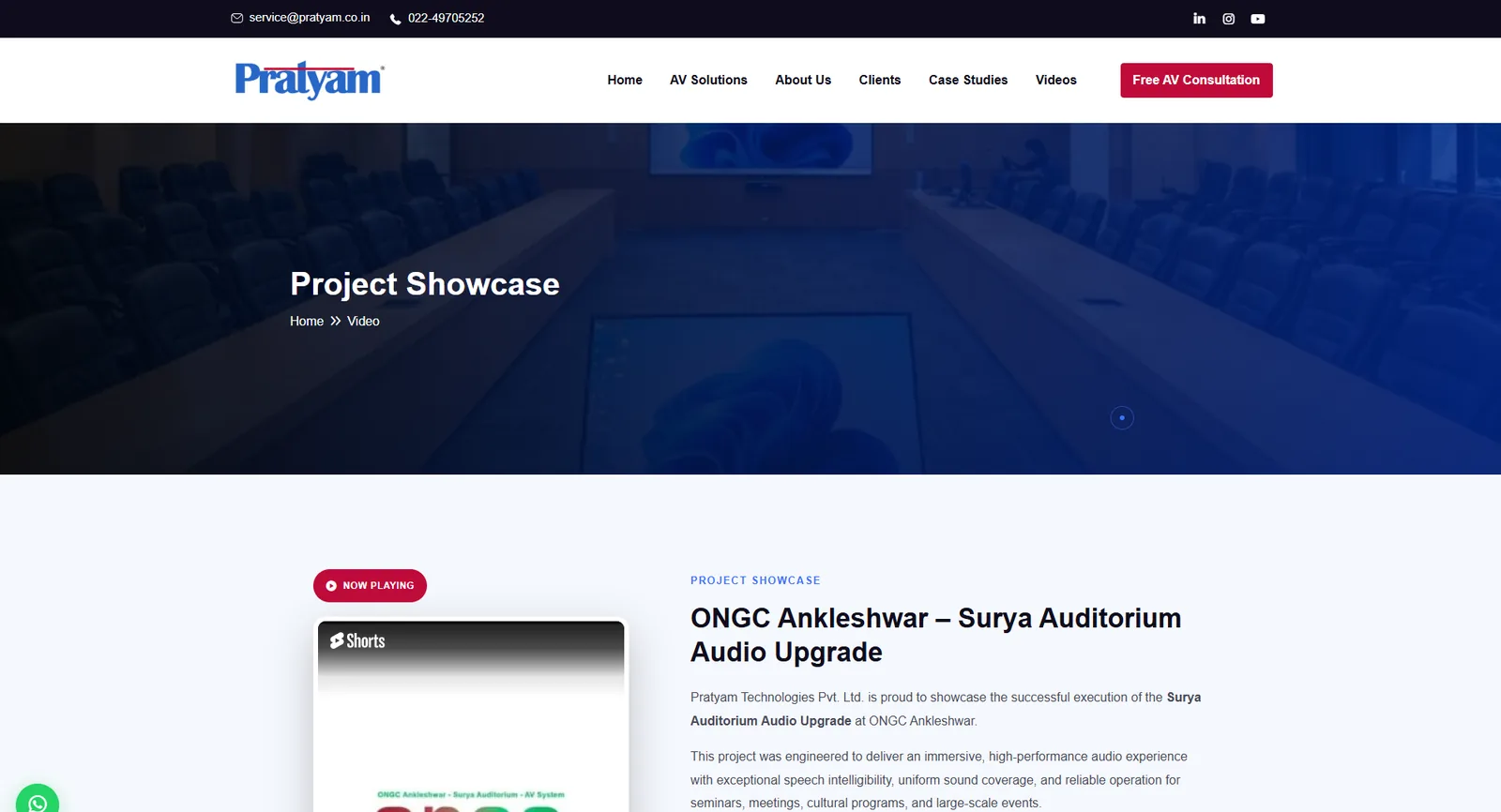 Pratyam Technologies website: Project showcase