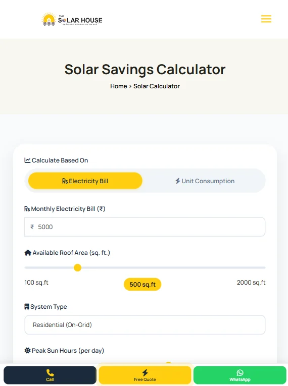 Solar savings calculator on mobile